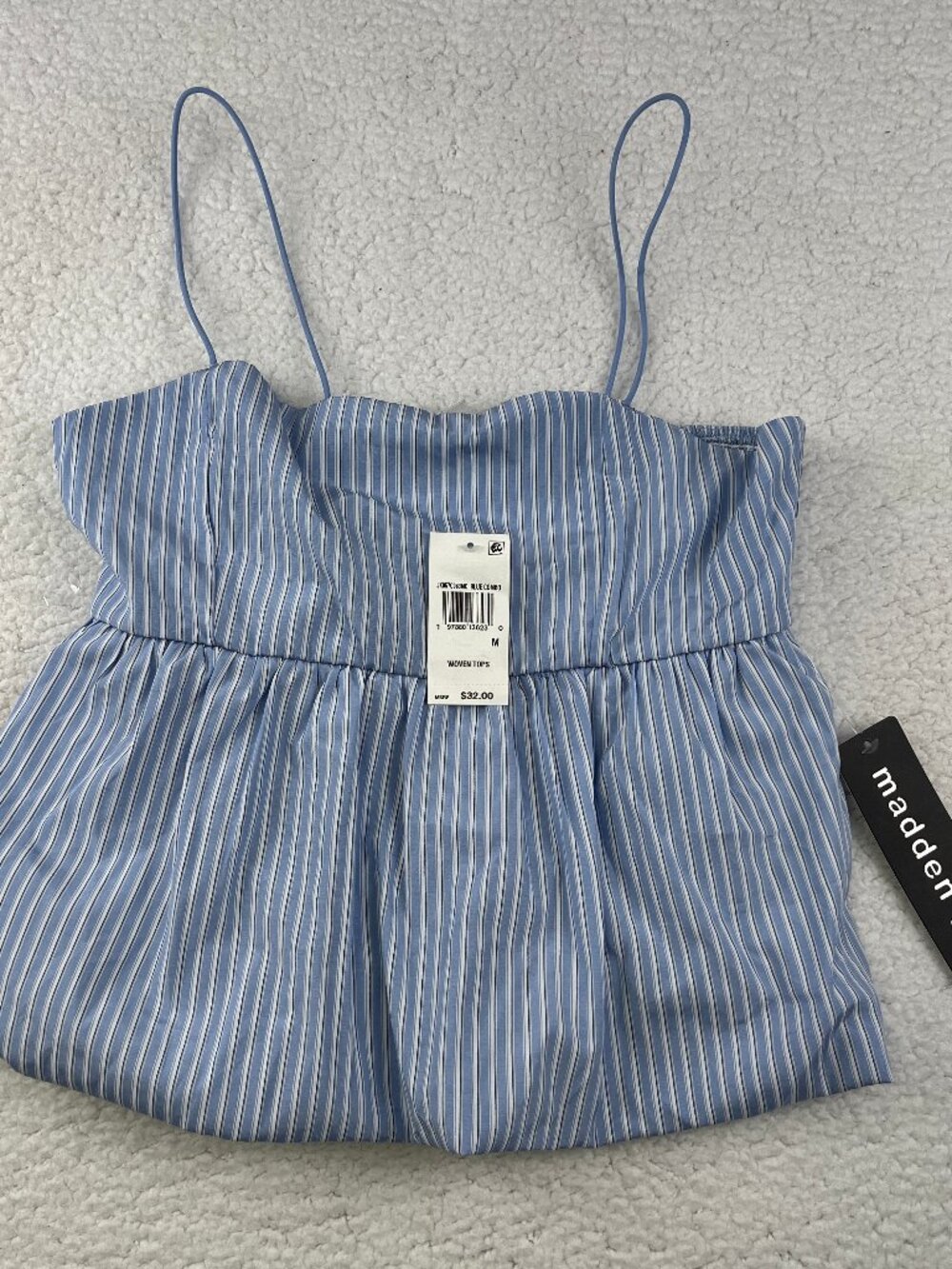 MADDEN GIRL Crop Top Girls Womens Medium Blue White Striped Tank Sleeveless NWT